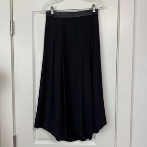 Hunter Bell 2 Black 100% Silk Leather Trim Maxi Midi Pleated A-Line Skirt